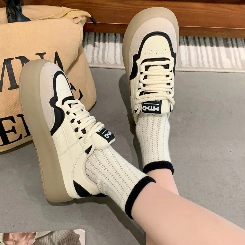 

Кроссовки женские на шнуровке, Вулканизированная подошва, плоская подошва, Повседневная модная Уличная обувь, цвета на весну, 2024