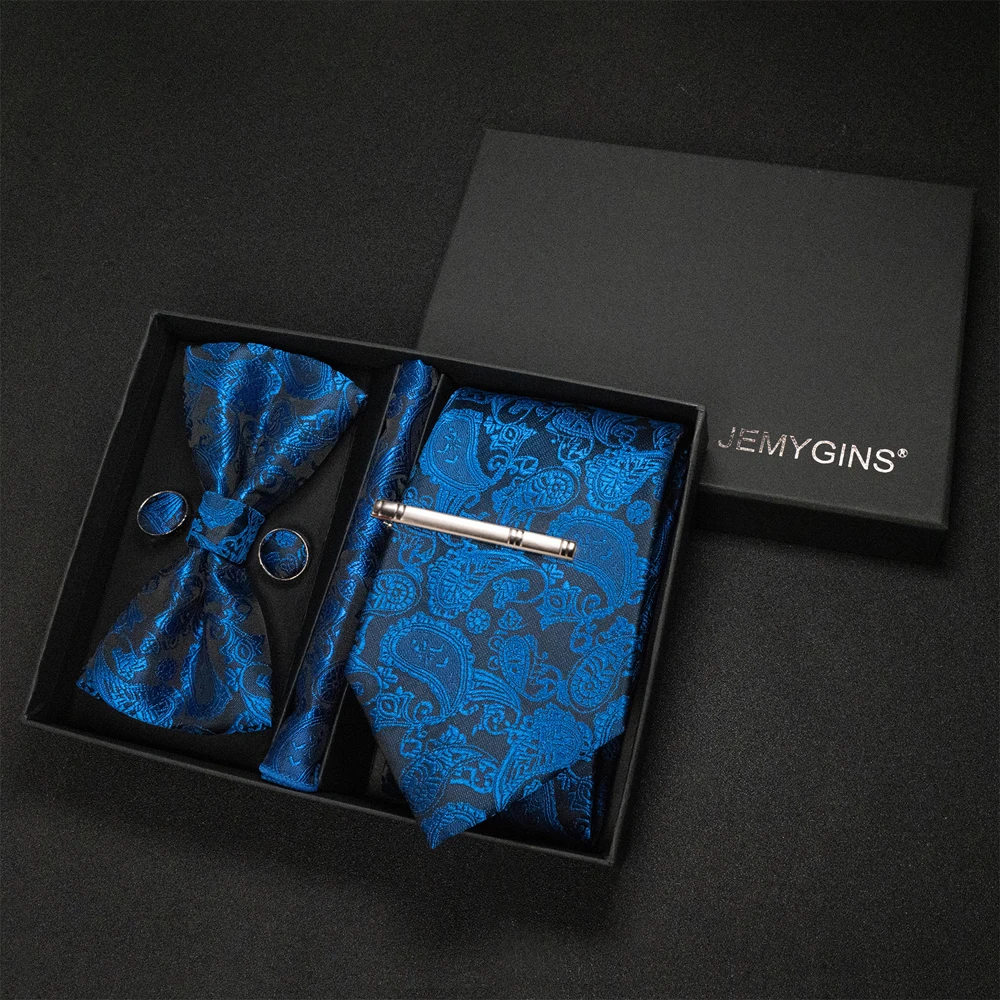 JEMYGINS Luxus-Geschenkbox, klassische Paisley-Krawatte aus grünem Seidenstoff, Einstecktuch, Manschettenknöpfe, Set für Geschäft, Party, Hochzeit, Herren-Fliege – Detail 13