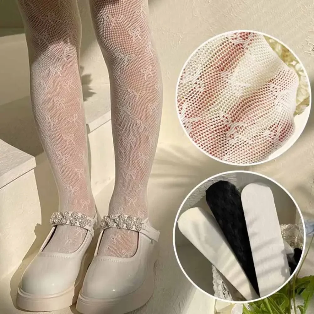 Soft Bow Children Pantyhose Mesh Princess Lace Stockings Summer White Thin Leggings Baby