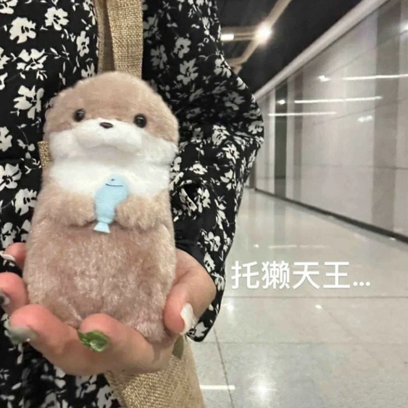 Cute Otters Holding Fish Plush Doll Keyrings Lightweight Hanging Pendant Props For School Bag Key Wallet Doll Toy Gifts 11cm 3