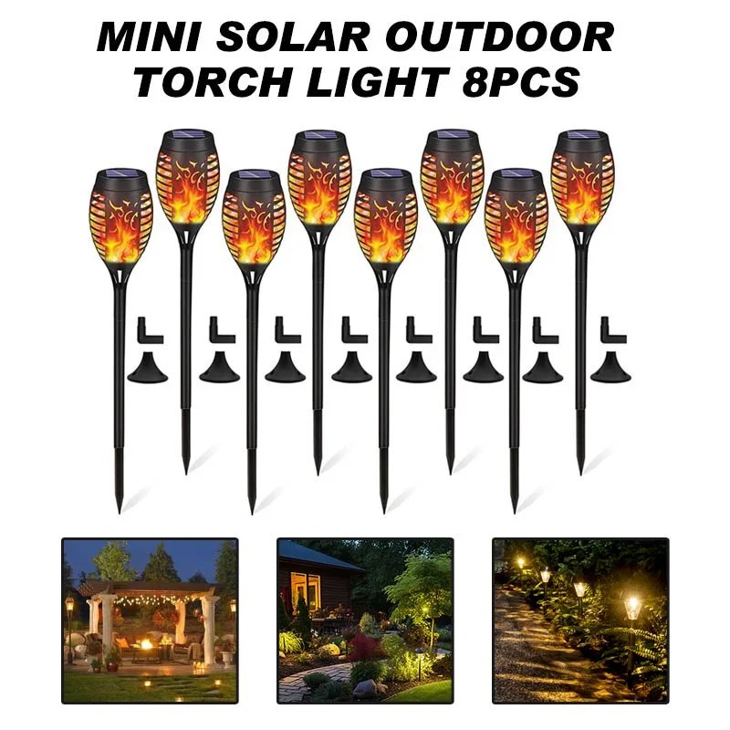 

8 Pcs Solar Garden Flame Light LED Solar Lights Outdoor Flickering Torch Waterproof Decor Landscape Lawn Lamp Path Lighting