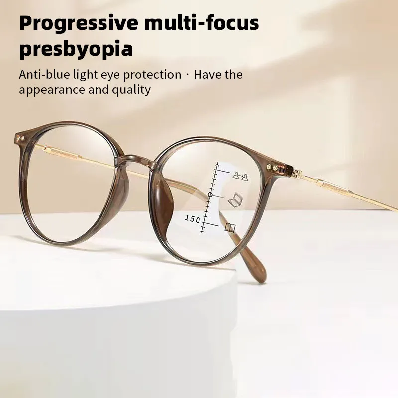 Anti-blue Light Progressive Reading Glasses Vintage Men Women Near Far Eyeglasses Retro Ultralight Bifocal Multifocal Presbyopia