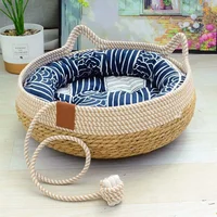 Lit tissé quatre saisons pour chat, rembourrage amovible, maison de couchage, sol à gratter, en rotin, résistant à l'usure, lavable, fournitures pour animaux de compagnie 6