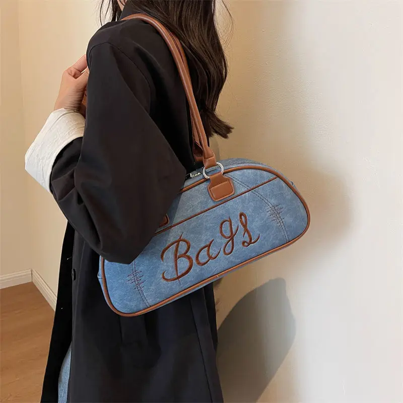 HAEX Fashion Women Shoulder Bags 2023 New LA Style Vintage Letter Embroidery Underarm Bolso Mujer Large Capacity Boston Bag
