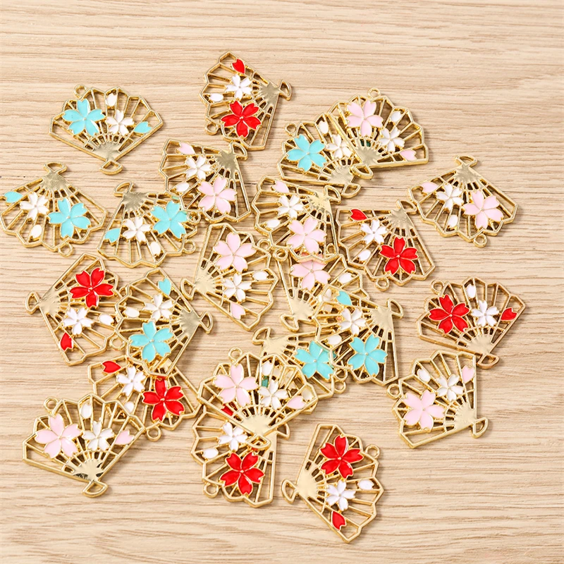 10개 30x26mm 귀여운 에나멜 꽃 모양 팬 참 커넥터 펜던트 DIY 수제 목걸이 귀걸이 보석 제작 액세서리