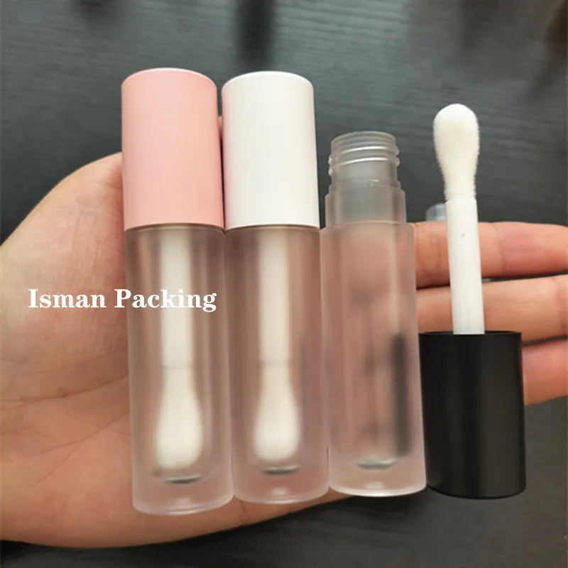 

50Pcs Refillable short 5ml black white pink matte lipgloss container large applicator frosted lip gloss fat tubes with big brush