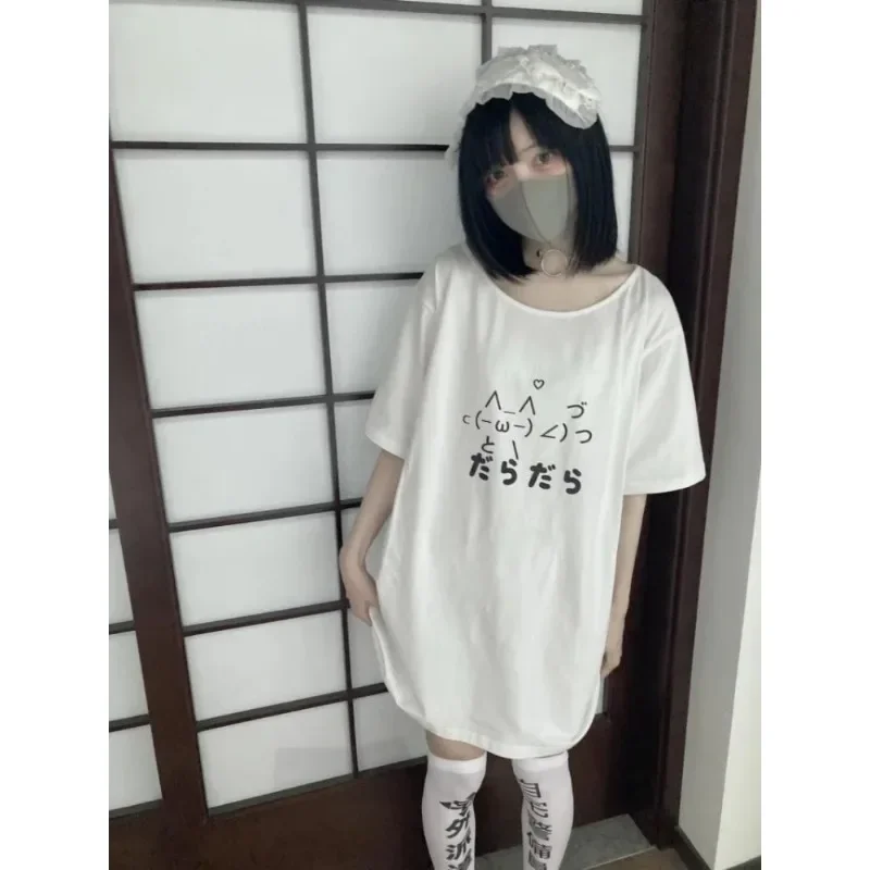 Camiseta holgada y bonita de estética Y2k para mujer camisetas informales con cuello redondo de dibujos animados japoneses 3