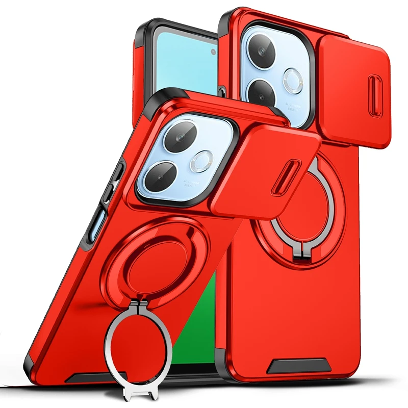 Slide Camera Lens Armor Phone Case with Magnetic Holder Ring and Protective Cover