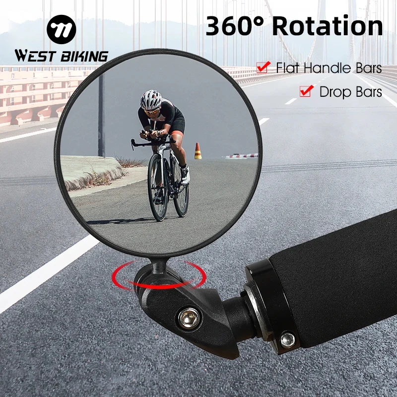 WEST BIKING Universal Bicycle Handlebar Rearview Mirror 360 Rotation Reflector Bar Ends Safety MTB Bike Mirror Bike Accessories