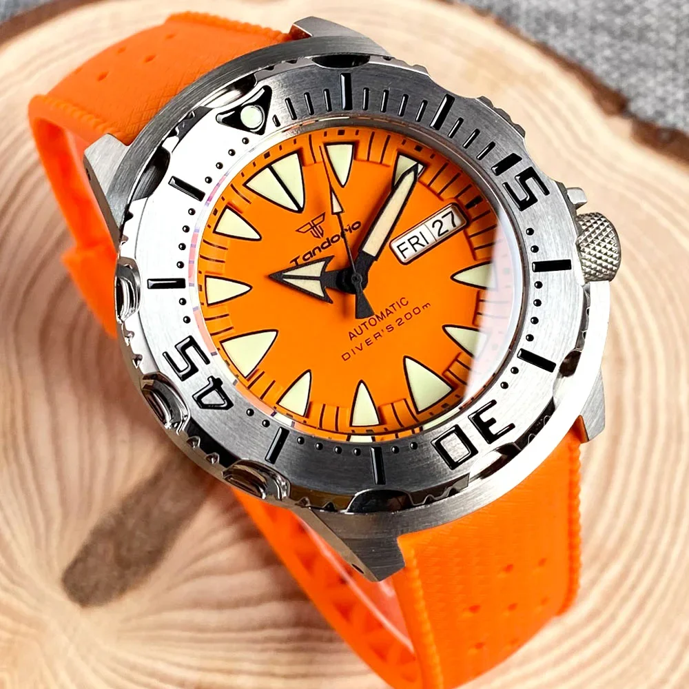 

20ATM Diver Tandorio 42mm AR Sapphire Glass Monster Orange Dial NH36A Men Automatic Watch 3.8 o'clock Lume Sapphrie Steel Bezel