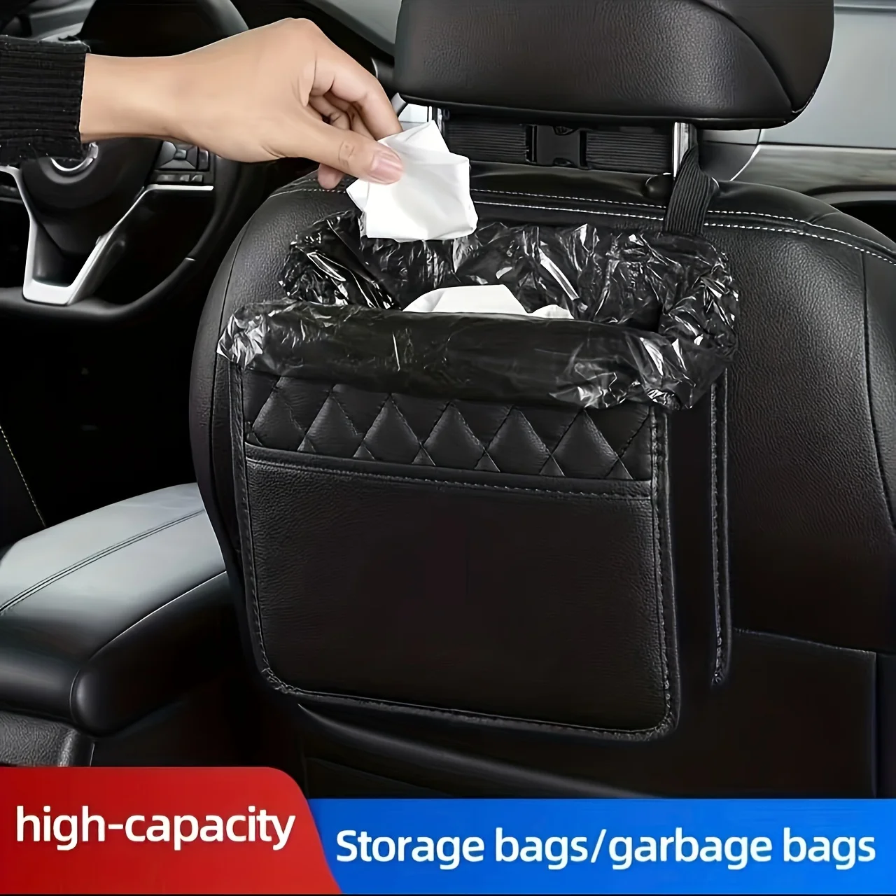 Premium Synthetic PU Leather Car Seat Storage Bag - Universal For All Car Models - Keep Your Car Clean And Organized