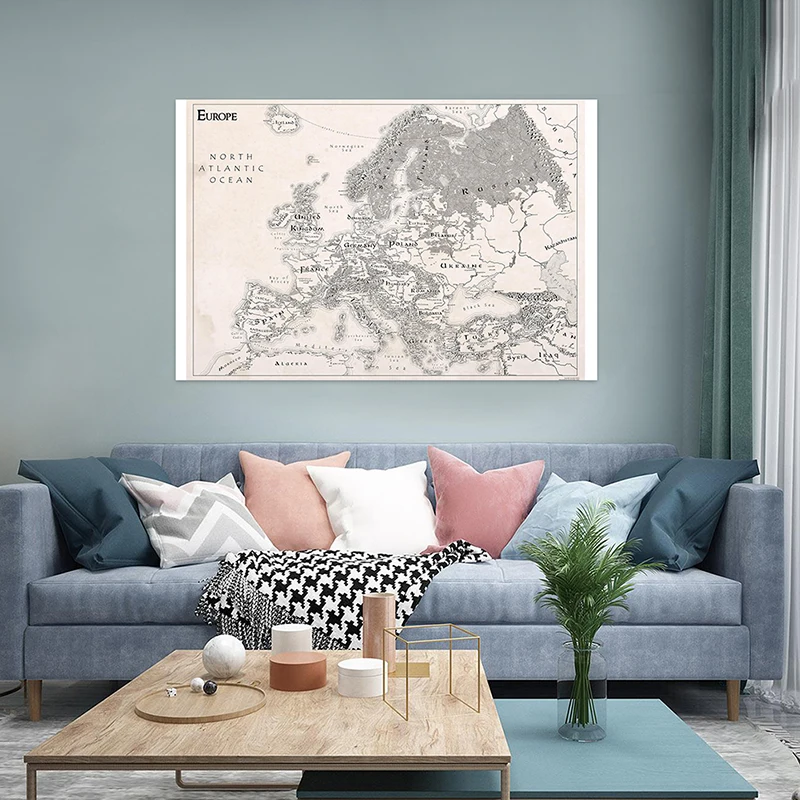 120*80cm Retro Non-woven Fabric European Map Non-Smell Map for Cultural Education Poster Decoration Children School Supplies