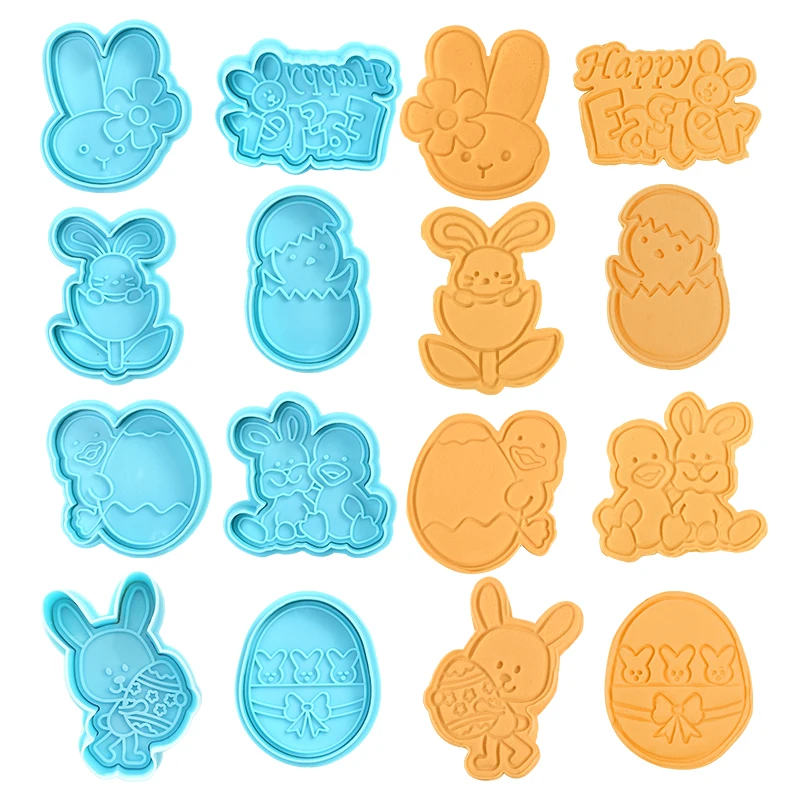 

Easter Bunny Egg Cookie Cutter Embosser Mold Cute Rabbit Chick Fondant Biscuit Mould Easter Party Baking Cake Decorating Tools 7