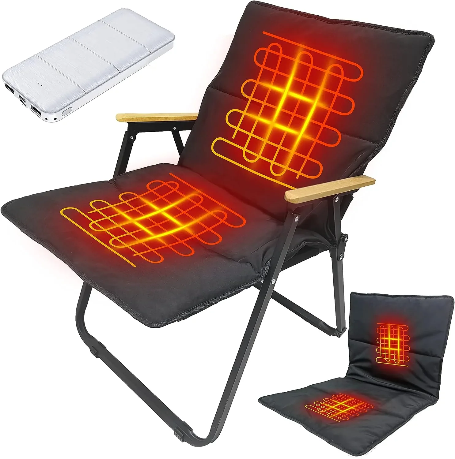 Heated Camping Chair with 15000mAh Battery Pack u0026 Removable Cushion, Folding  Camping Chair Hot Seat Easy Assembly Camping C - AliExpress