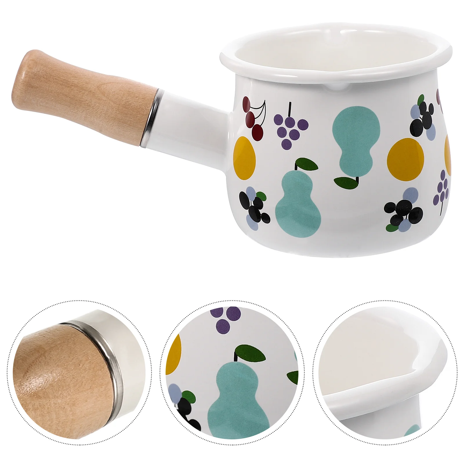 

Enamel Milk Pot with Handle Infant Supply Cooking Utensils Wood Portable Baby Pan