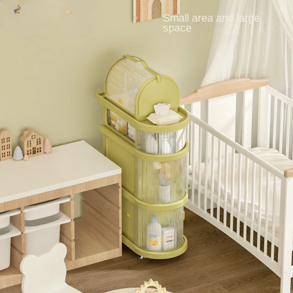 Folding Trolley Baby Rack Organizer Auxiliary Cart Baby Supplies with Wheels Mobile Multi-Layer Snack Sundries Storage Shelving