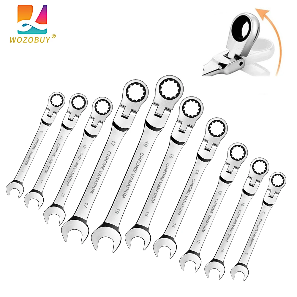 WOZOBUY Flex Head ชุดประแจวงล้อ, เมตริก, Chrome Vanadium Steel Spanner ชุดประแจกุญแจฮาร์ดแวร์มือเครื่องมือ 1