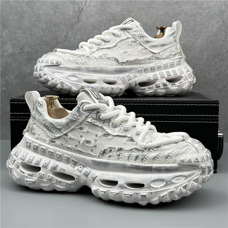 Men's Thick-Soled Skate Shoes - Height-Increasing Anti-Slip Board Sneakers, Light | ChicGrl