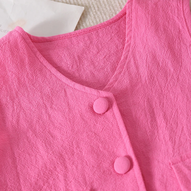 FOCUSNORM Fashion Little Girl Summer Clothes Sets Solid Sleeveless Single Breasted V-Neck Tank Tops + Elastic Waist Shorts