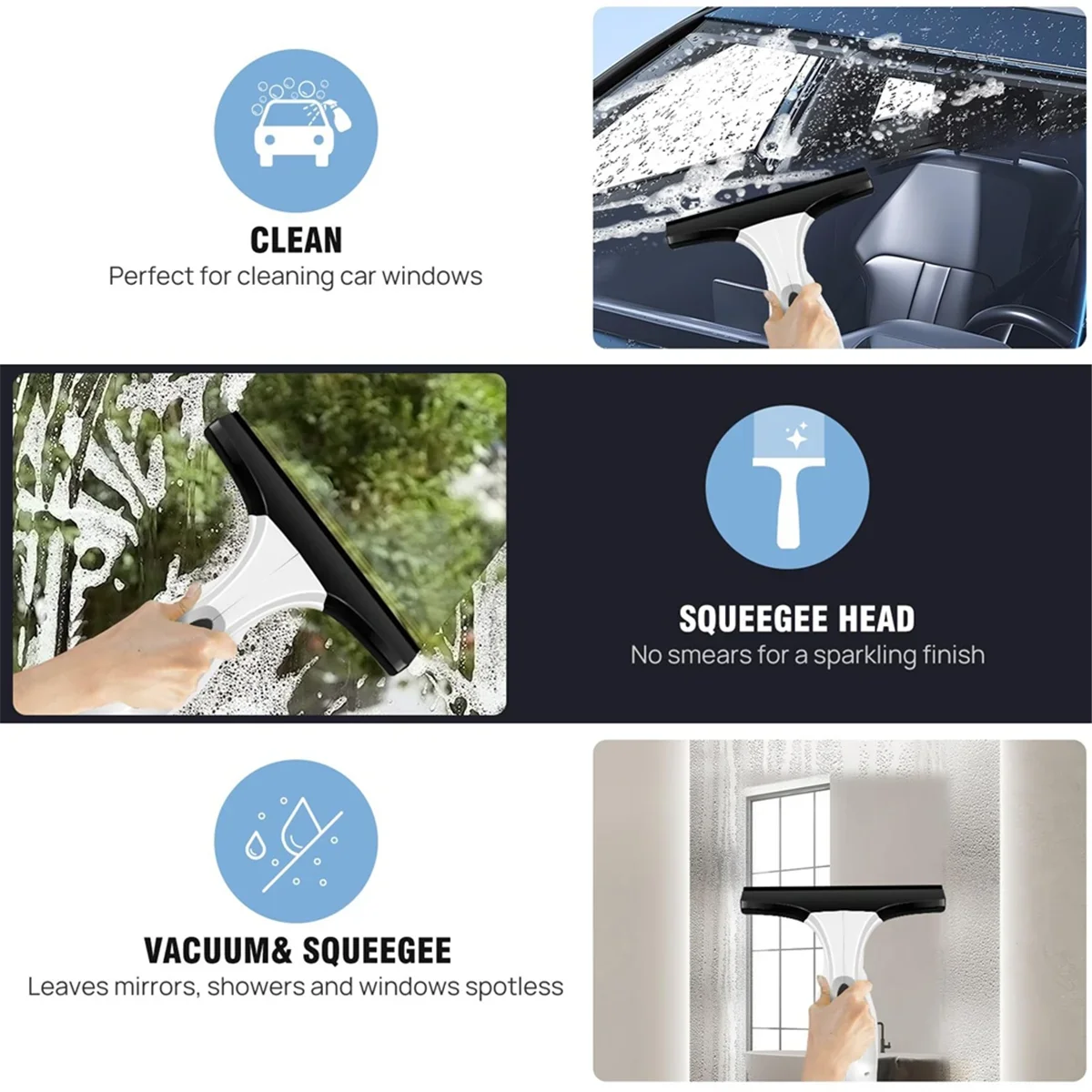 New Cordless Window Vac, Rechargeable Window Vacuum Cleaner with Squeegee Head, 150ml Water Tank, Light Weight US Plug