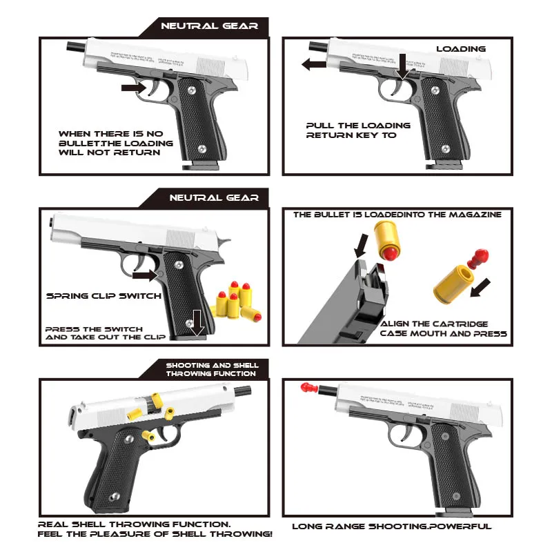 Black Automatic Colt 1911 Automatic Shell Soft Bullet Toy Gun Air Gun CS Shooting Weapon Boy Toy (continuous Firing) 3