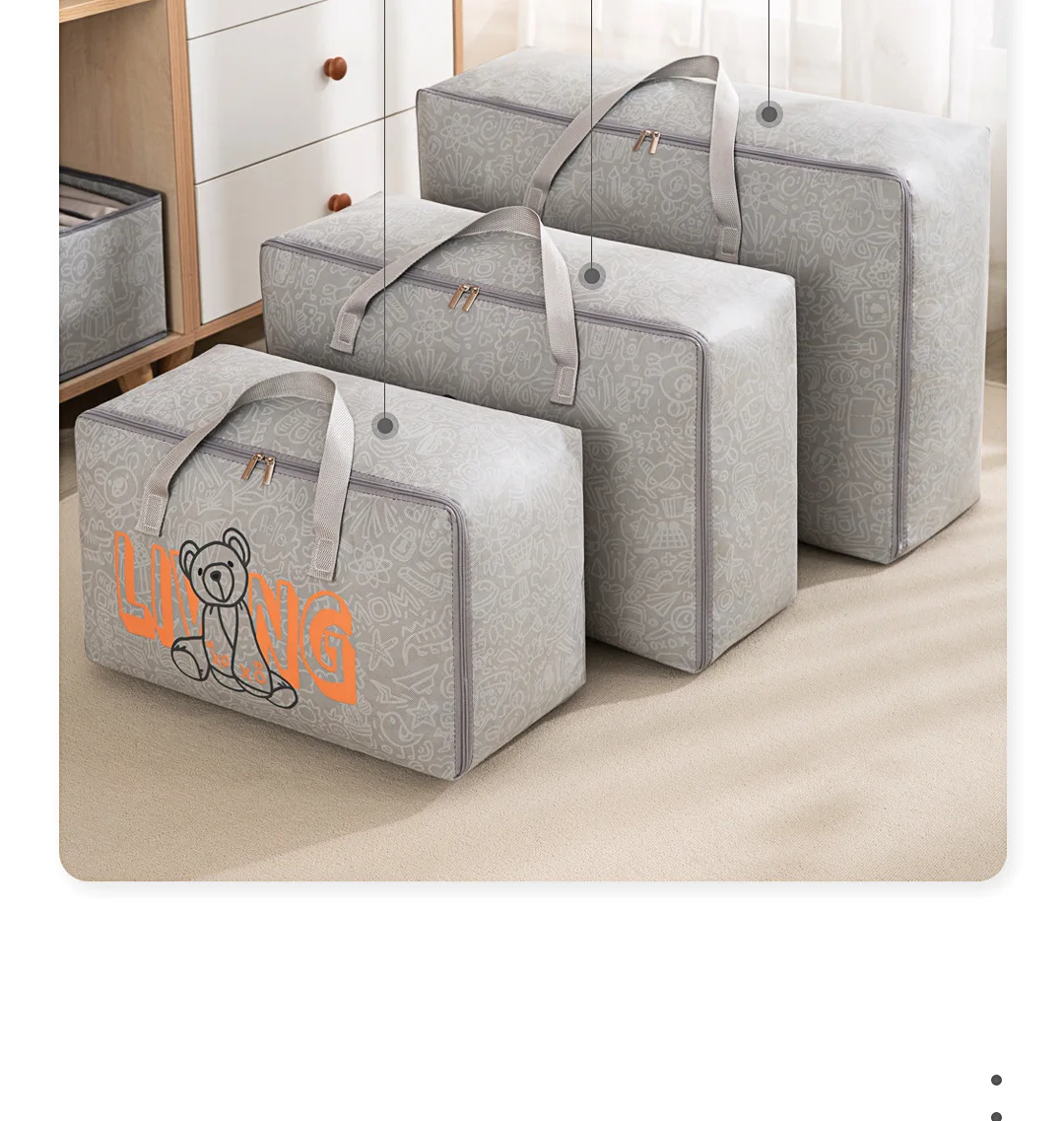 Description Picture 6 of item1pc Bear Pattern Clothing and Quilt Storage Bag Non-woven Fabric Thickened Bedroom Storage Travel Moving Bag