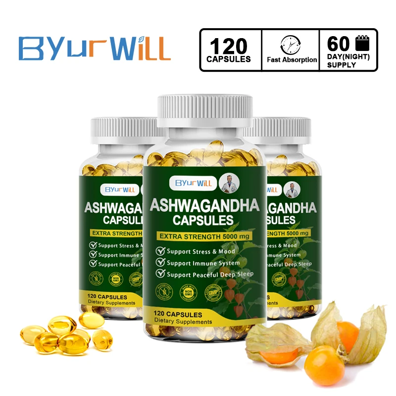 Ashwagandha Supplement KSM-66 Organic Ashwagandha Capsules Help Stress Focus Brain Sleep Health Premium Formula Vegan