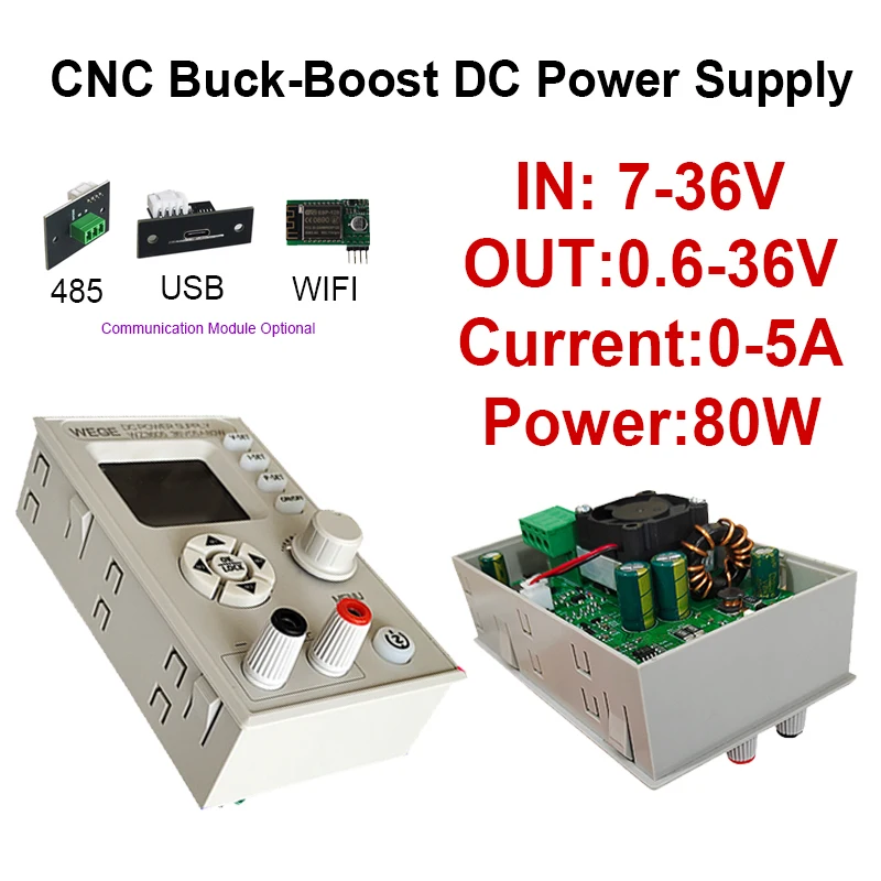 WZ3605 CNC 벅-부스트 DC 전원 공급 장치 0-36V 5A 80W 스텝다운 컨..