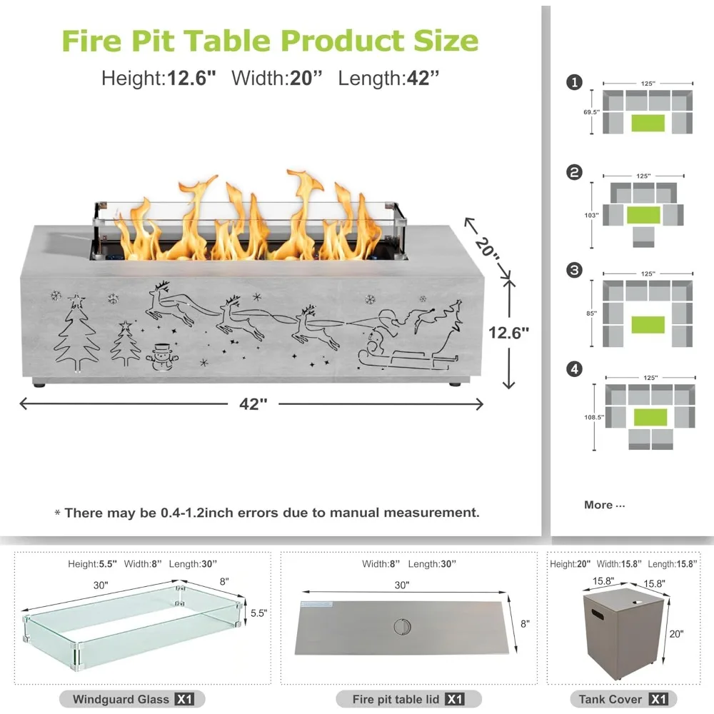 Outdoor Fire Pit Table with LED Light Propane Gas Fire pits Outdoor Fireplaces 42&Prime;Rectangular Firepit Table,50,000BTU Table