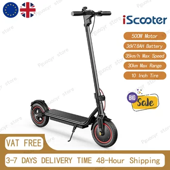 Monopattino Elettrico iScooter W6 per Adulti, Motore 500W, Batteria 36V 7.8 AH, Pieghevole, Pneumatici da 10 Pollici, E-Scooter Urbano per Uomini