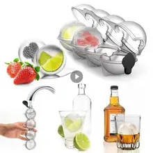 4 Cavity Ice Cubes Maker Form For Ice Ball Ice Molds Flexible Silicone Whiskey Cocktail DIY Round Ice Ball Ice Grid For Kitchen