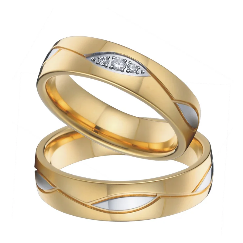 Amazon.com: Ahloe Jewelry CEJUG 18k Gold Plated Wedding Ring Sets for Him  and Her Women Men Titanium Stainless Steel Bands Couple Rings 3Ct Cz Size  10&10 : Clothing, Shoes & Jewelry