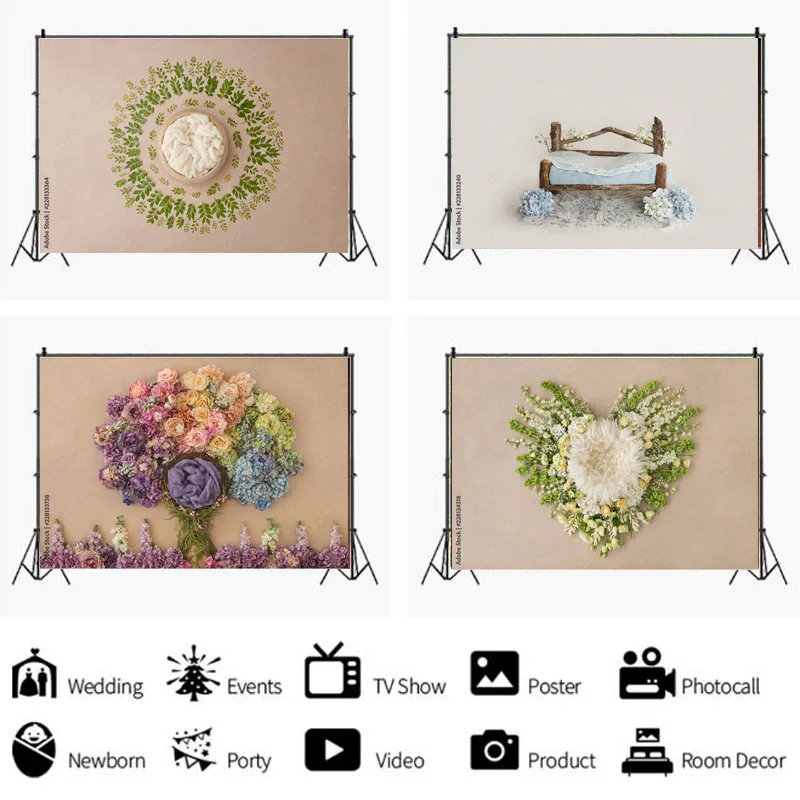 

Newborn Portrait Backdrop Floral Swing Birthday Artistic Background Basket Stars Baby Studio Photography Background ZZ-02