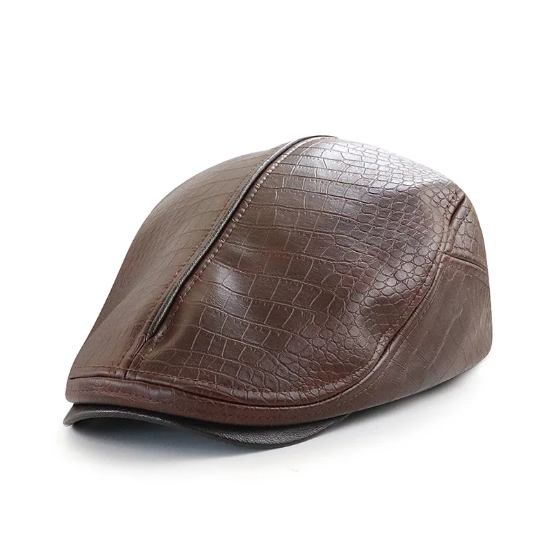 

Autumn and winter new Retro warm beret caps Fashion PU alligator leather hat Forward hats