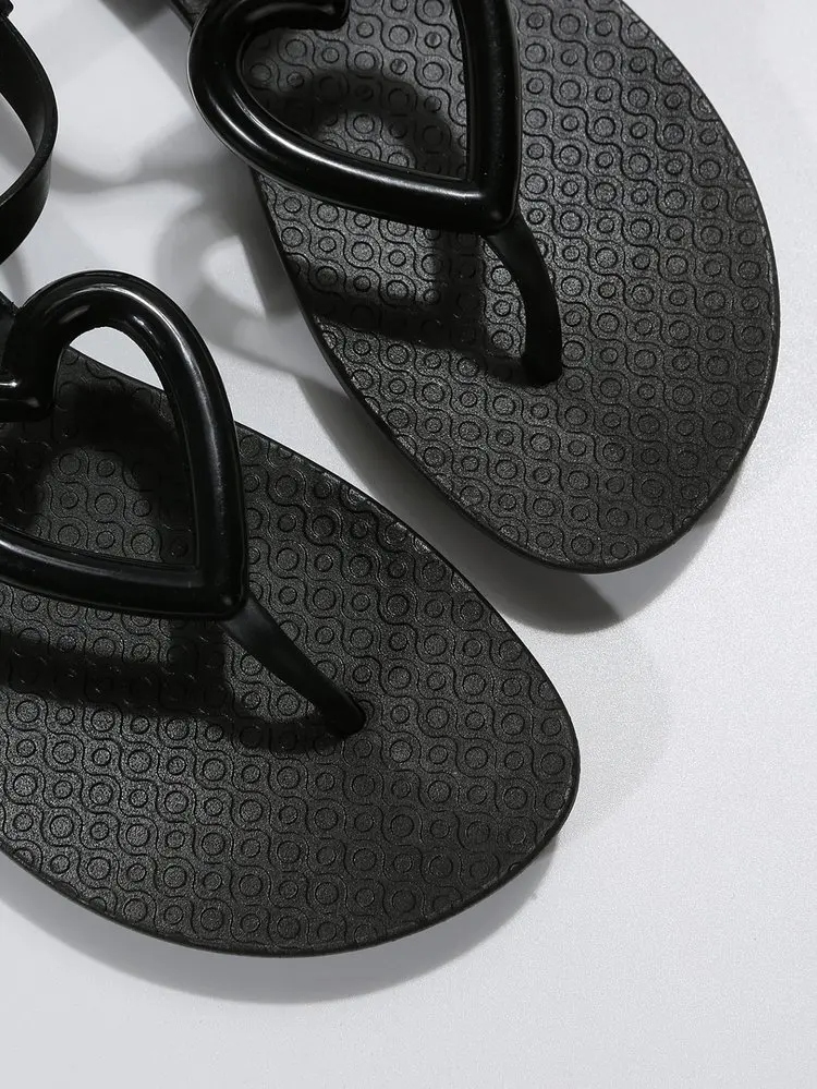 Women's Heart Design Flat Sandals Open Toe Summer Beach Shoes_voghion.com
