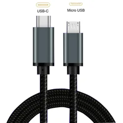 Premium Braided USB - C to Micro USB OTG Charging and Sync Cable - 0.3m (Black)