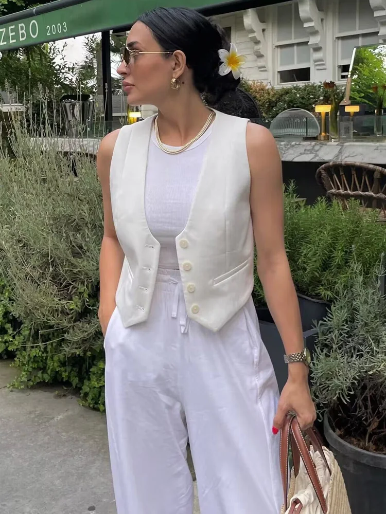 TRZA Women Fashion Front Button Asymmetric Waistcoat Vintage V Neck Sleeveless Female Outerwear Chic Vest Tops fur vest women vest
