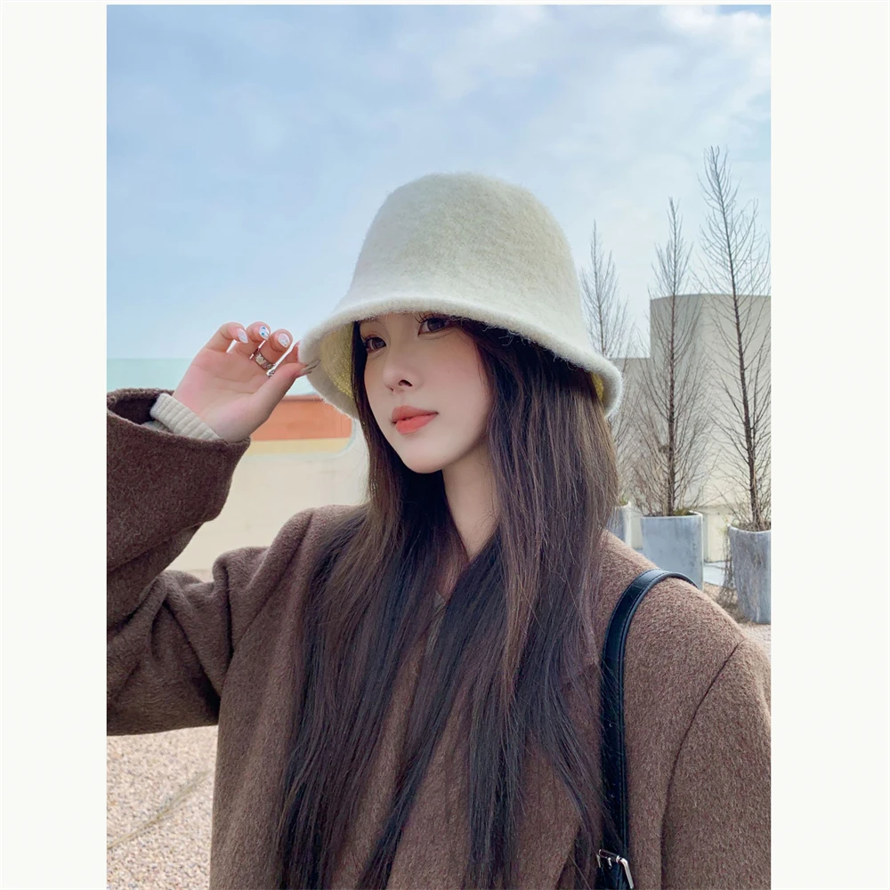 

2024 New Autumn Winter Women Knitted Casual Warm Fashion Ladies Fisherman Hat Foldable Panama Hat Outdoor Bucket Hat Solid Color