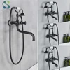Black Bronze Bathtub Faucet Dual Handle Handheld Bath Shower with Hand Shower Wall Mount Swivel Spout Tub Sink Mixer Faucet 1