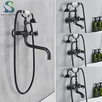 Black Bronze Bathtub Faucet Dual Handle Handheld Bath Shower with Hand Shower Wall Mount Swivel Spout Tub Sink Mixer Faucet 1