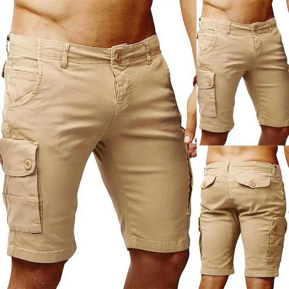 

Повседневные мужские однотонные хлопковые шорты с карманами, Лидер продаж, пляжные брюки на молнии с пуговицами