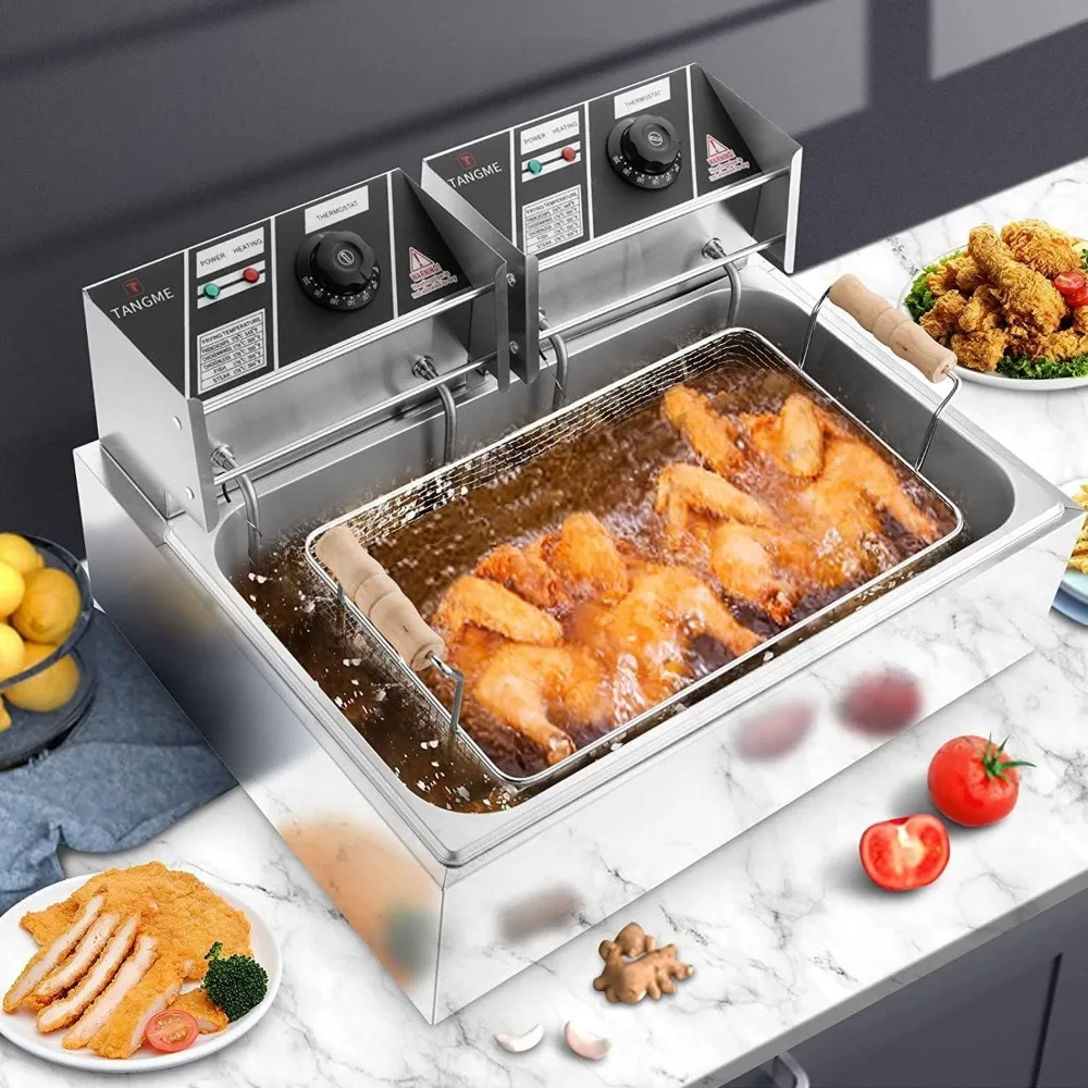 Commercial Deep Fryer, 3400w Electric Turkey Fryer with 3-Baskets, 22L/23.25Qt 1mm Thickened Stainless 2