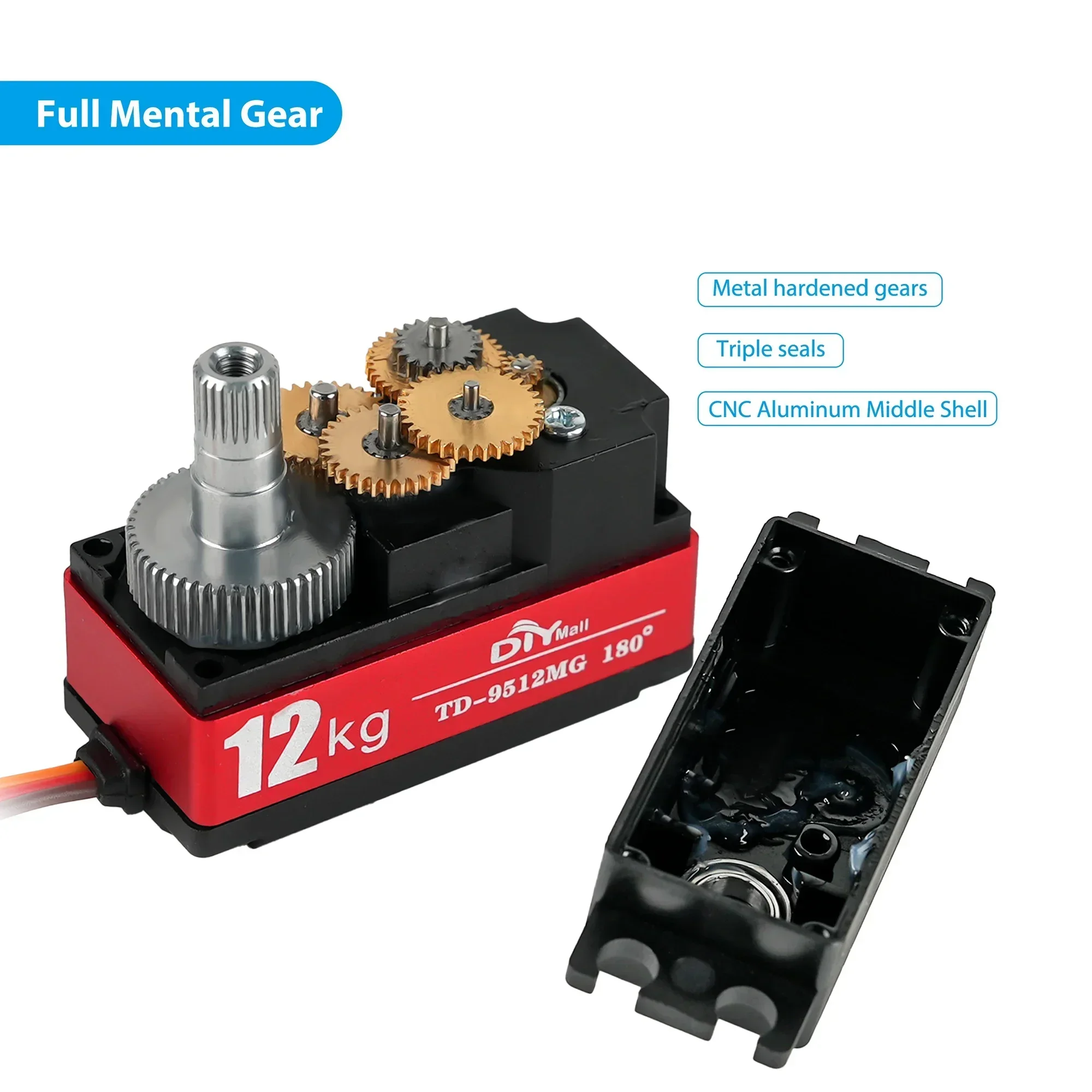 Servomoteur RC 180/270/360° 25T pour voiture robot, jaune fluo