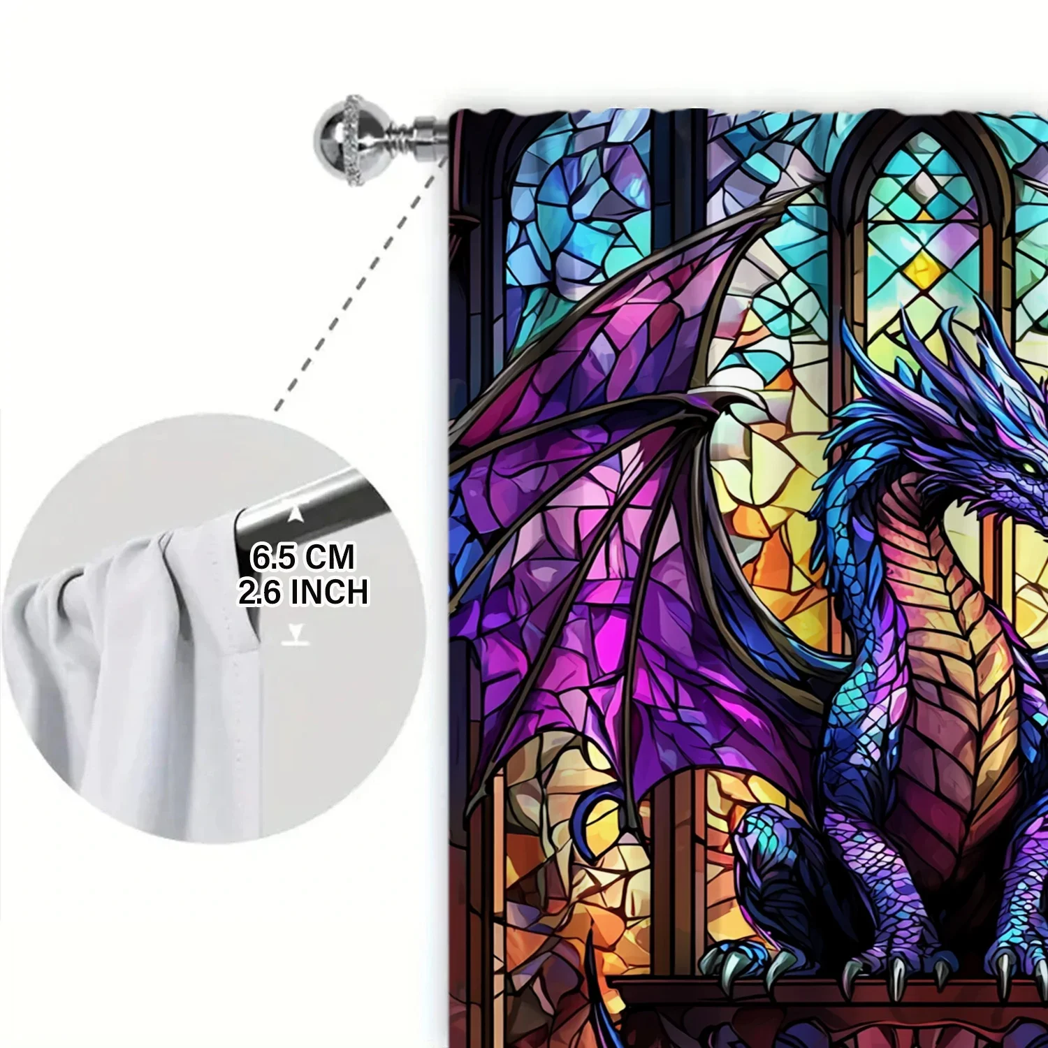 2pcs Stained Glass Dragon Printed Curtain - Artistic Home Decoration Curtains, All Season Decorative Curtains 6