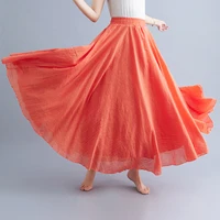 Boho Cotton Linen Beach Long Skirt Women Vintage Casual Solid A-line High Waist Dance Floor-Length Maxi Skirt Spring Summer New - Image 4