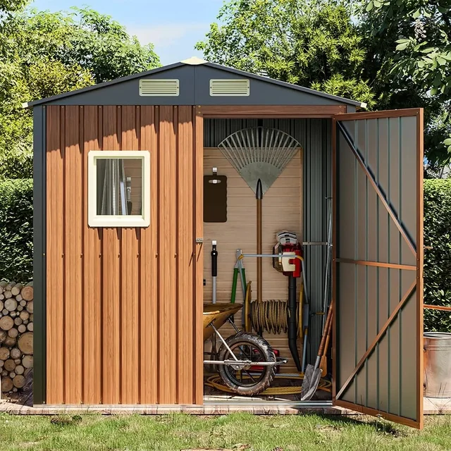 Abri de rangement extérieur en métal 6x4 pieds, hangar de jardin verrouillable avec fenêtre, construction verticale de stockage d'outils pour patio et vélo. 6