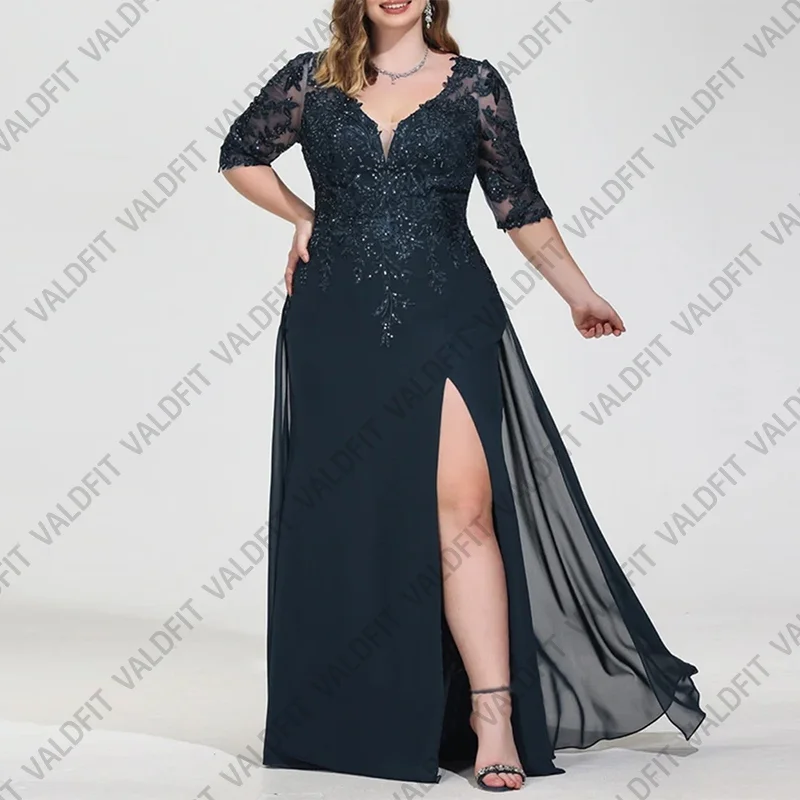 Mother Bride Dresses Long Plus Size Navy Blue Chiffon For Wedding Party
