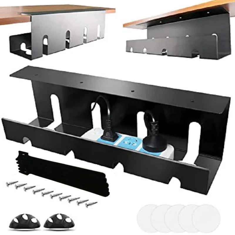 Under Desk Cable Management Tray Desk Cord Organizer Carbon Steel Cable Management Accessories Office Storage Rack 1 or 2 pcs 2