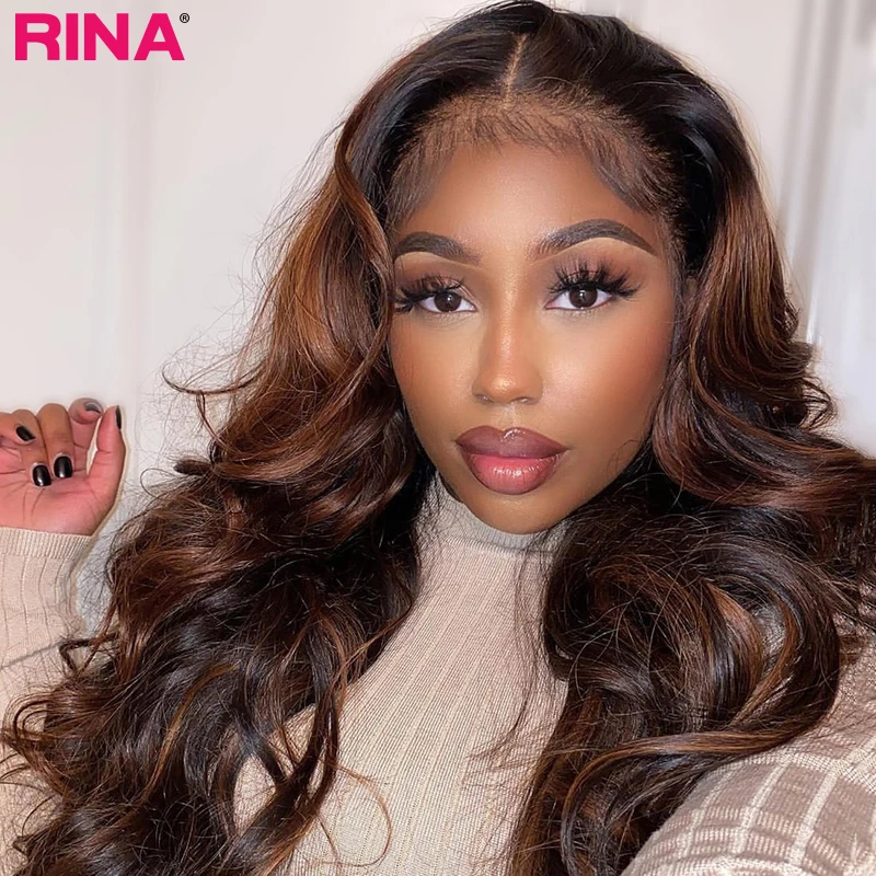 13X4 13x6 Transparent Lace Wig Brown Highlights Body Wave Human Hair 5x5 Lace Closure Chocolate Brown Front Wig Pre Plucked