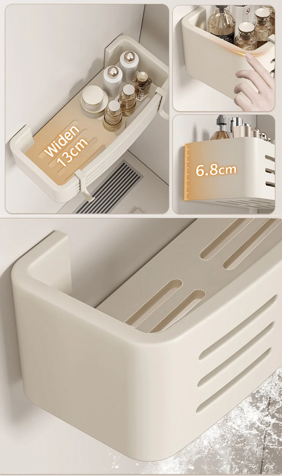 Aluminium Corner Bathroom Shelf - Self-Adhesive Towel Holder No Drill Wall-Mounted Organizer